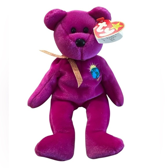 Beanie Babies Other - Ty Beanie Baby Millennium Bear January 1st 1999 Magenta Gold Ribbon Rare